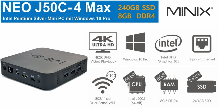 MiniX NEO J50C-4 Max Mini-PC 240GB SSD 8GB DDR4RAM