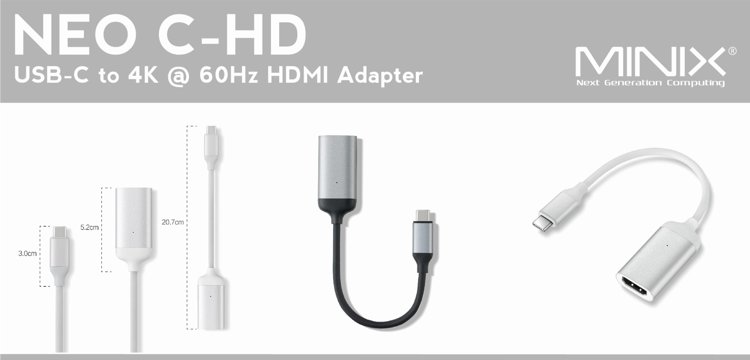 MINIX NEO C-HD, USB-C auf 4K @ 60Hz HDMI Adapter