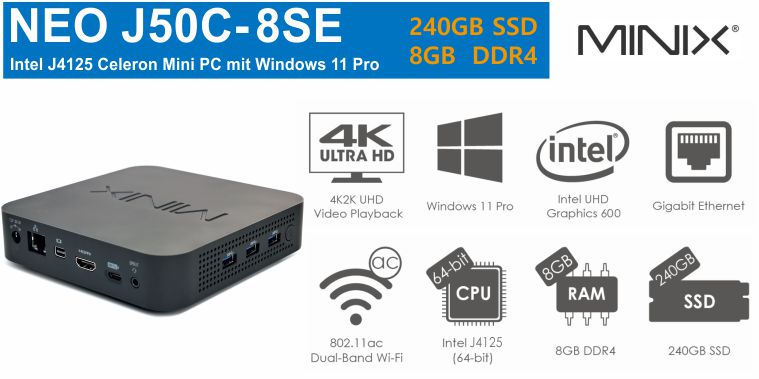 MiniX NEO J50C-8SE Mini-PC 240GB SSD 8GB DDR4 RAM