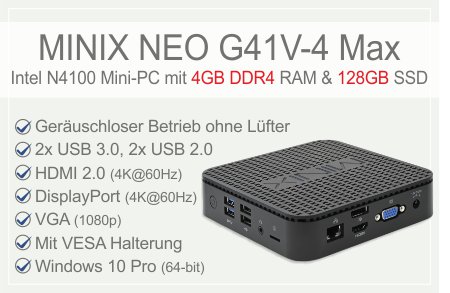 MINIX NEO G41V-4 Max Intel Celeron N4100 Windows 10 Pro Mini PC