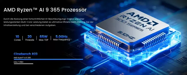 MiniX Elite ER936-AI Mini PC, 1TB SSD, 32GB DDR5 RAM, 10-Core AMD Ryzen AI 9 HX 365, Win 11 Pro