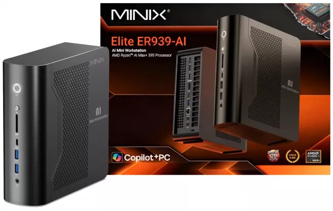 MiniX Elite ER939-AI Mini Workstation, 2TB SSD, 128GB DDR5 RAM, 16-Core AMD Ryzen AI Max+ 395, Win 11 Pro