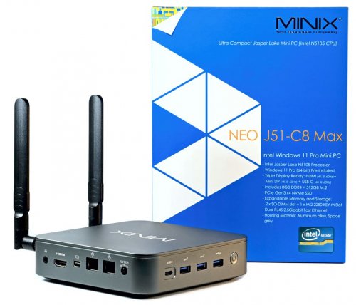 MINIX NEO J51-C8 Max / 512GB SSD, 8GB RAM, Intel Jasper Lake N5105 Mini PC, USB-C, Windows 11 Pro