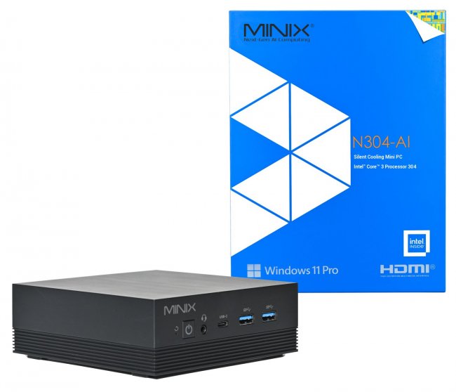 MiniX N304-AI Mini PC, 512GB SSD, 16GB DDR5 RAM, Intel Core 3 304 CPU, Intel 1Xe Graphics, 24 TOPS, Win 11 Pro