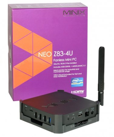 MINIX NEO Z83-4U / Mini PC (4GB RAM, 64GB eMMC) mit Ubuntu 18.04.3 und VESA Halterung