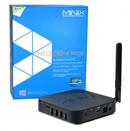 MINIX NEO Z83-4 Max / Mini PC (4GB RAM, 128GB eMMC) mit Windows 10 Pro und VESA Halterung
