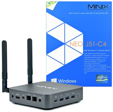 MINIX NEO J51-C4 / 128GB SSD, 4GB RAM, Intel Jasper Lake N5105 Mini PC, USB-C, Windows 11 Home