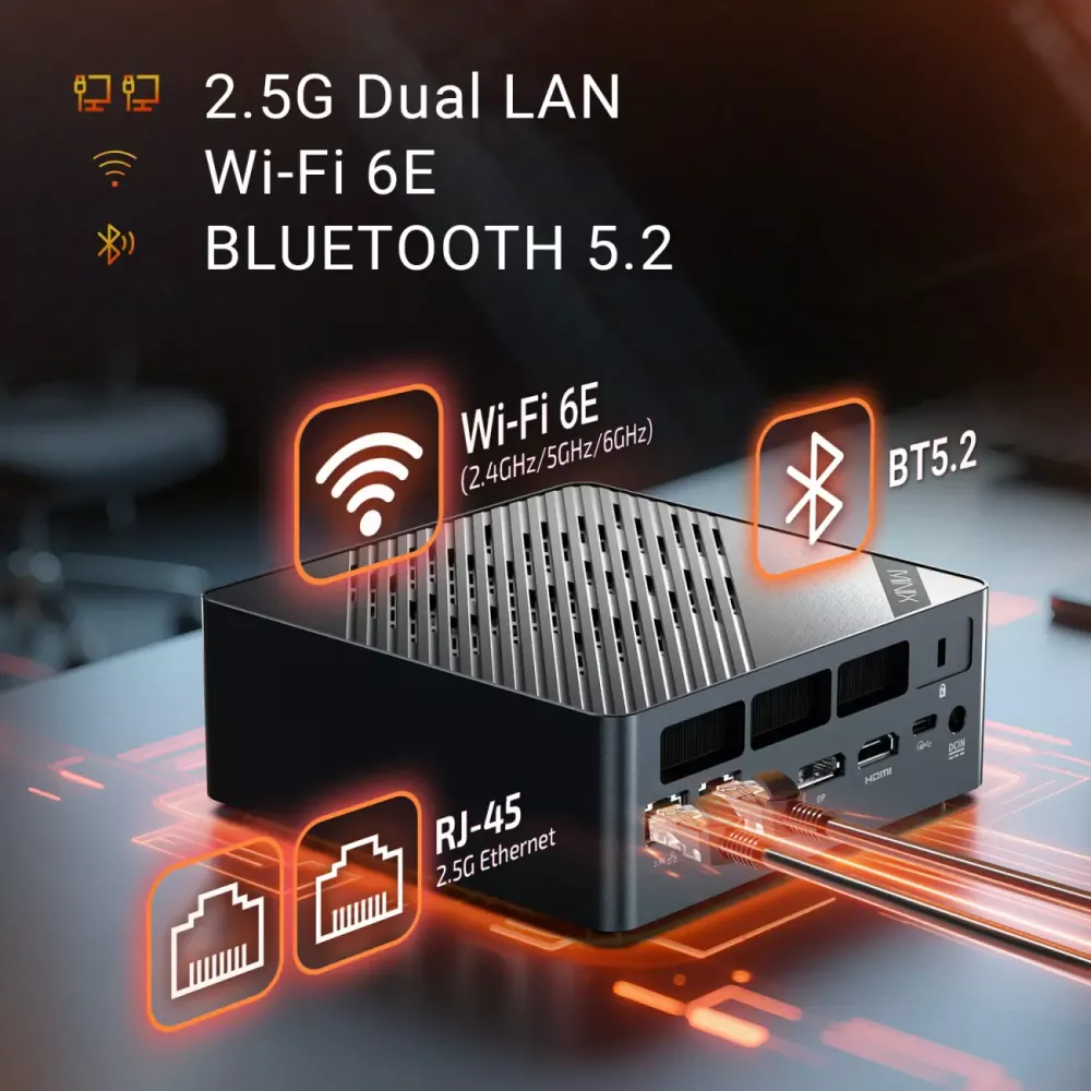 MiniX Elite ER936-AI Mini PC, 1TB SSD, 32GB DDR5 RAM, 10-Core AMD Ryzen AI 9 HX 365, Win 11 Pro