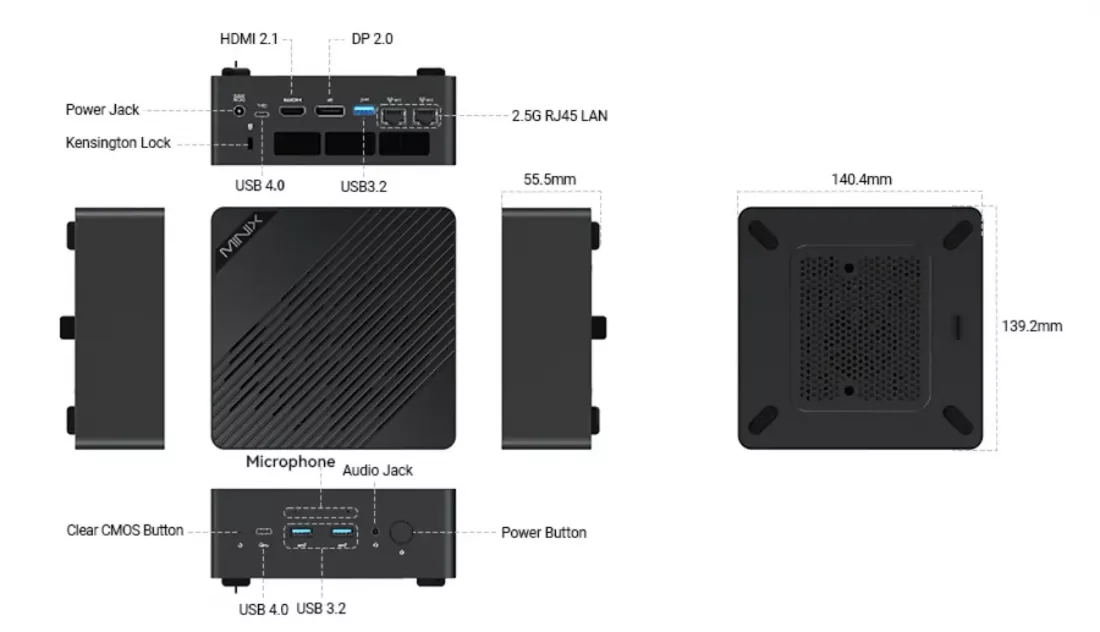 MiniX Elite ER936-AI Mini PC, 1TB SSD, 32GB DDR5 RAM, 10-Core AMD Ryzen AI 9 HX 365, Win 11 Pro