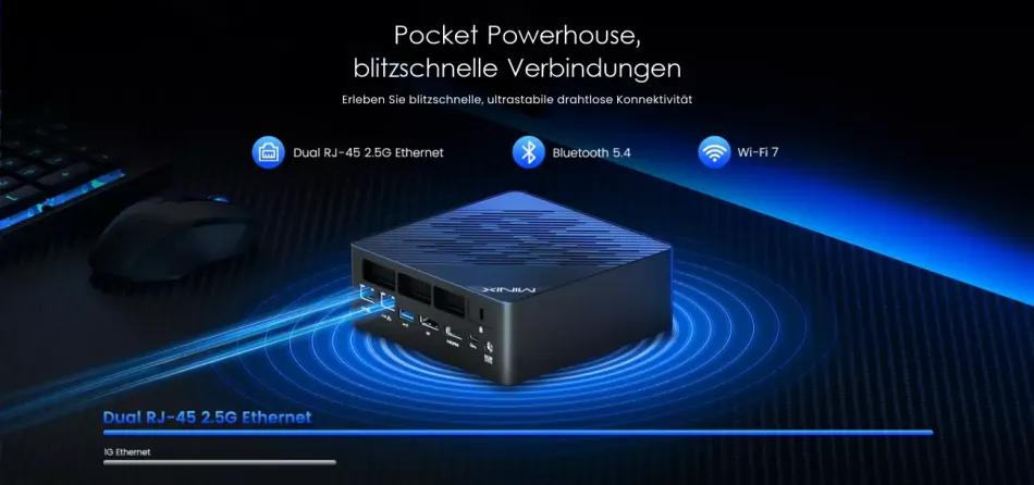 MiniX Elite ER937-AI Mini PC, 1TB SSD, 32GB DDR5 RAM, 12-Core AMD Ryzen AI 9 HX 370, Win 11 Pro
