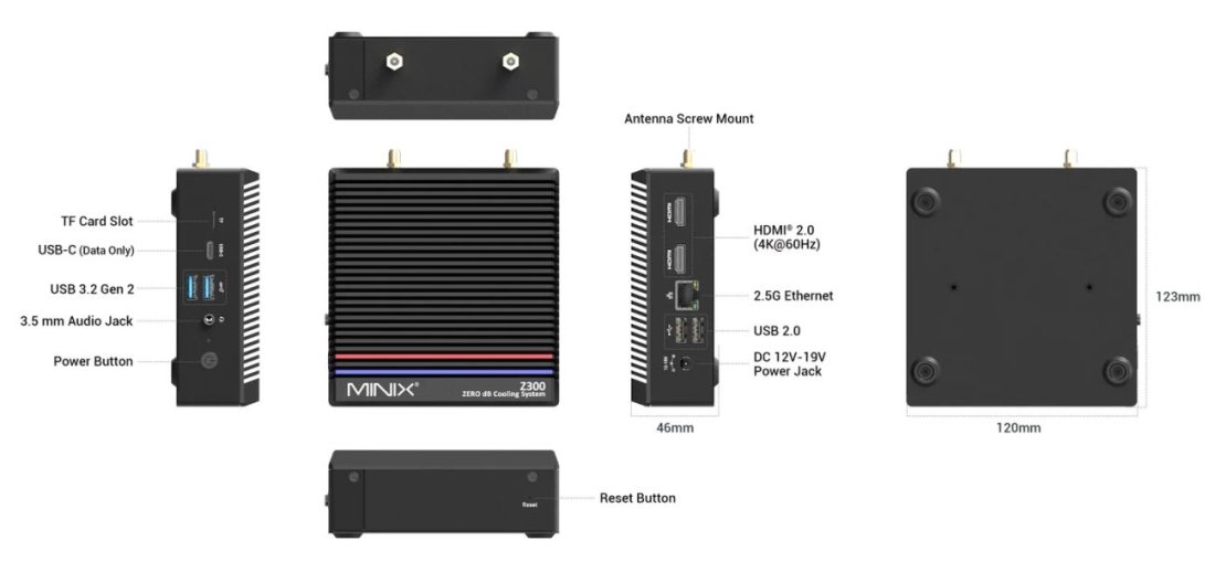 MiniX Z300-0dB, 512GB SSD, 16GB RAM, Intel Core i3-N300, lüfterloser Mini-PC, Win 11 Pro