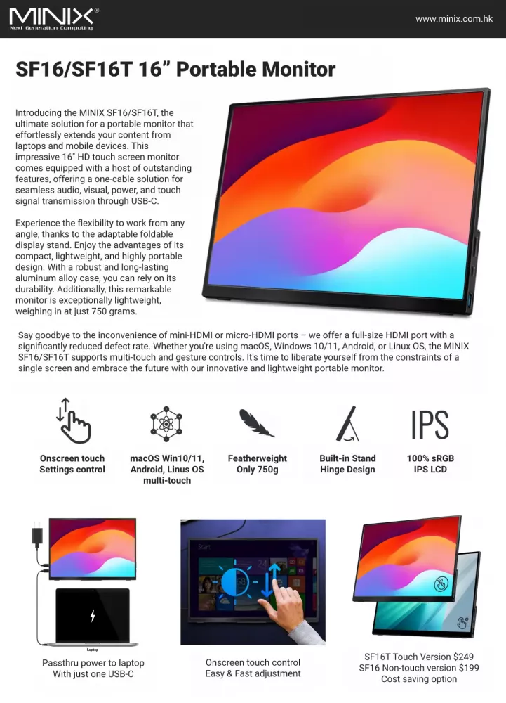 MINIX SF16T mobiler Touchscreen IPS Monitor 16"